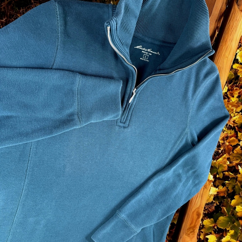 Eddie Bauer Pullover Men L 1/4 Zip Sweater Blue Golf Blend‎ Work Travel Resort